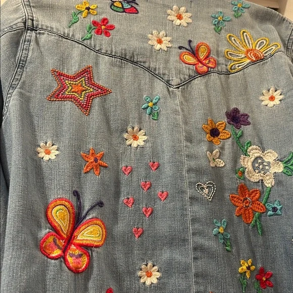 Billy T heavily Embroidered Denim Shirt. Flower power hippie vibe.  Small. - Picture 7 of 8
